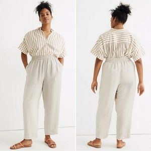 Madewell Tapered Huston Linen Blend Pull-On Crop Pants Cream Size L